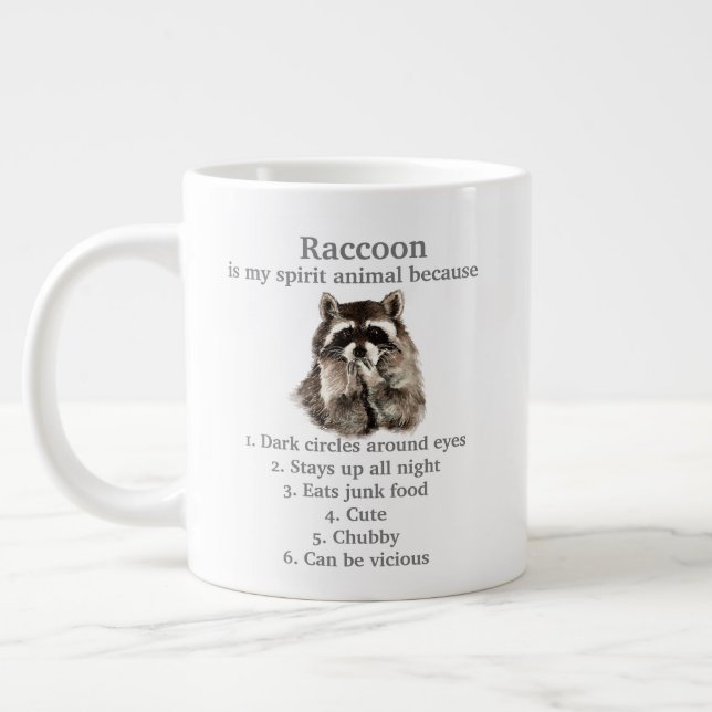 Caneca De Café Grande Espírito Funny Raccoon Animal Humor Cuja Aquarela (Esquerda)