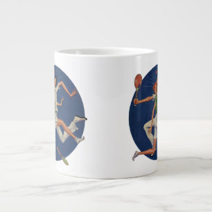 Caneca De Café Grande Esportes Antigos, Tenistas Colidem com Raquetes