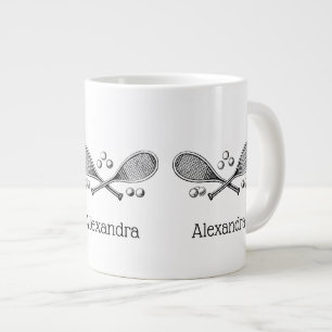 Caneca De Café Grande Esportes Raquetes de Tênis Cruzadas Vintage Bolas 