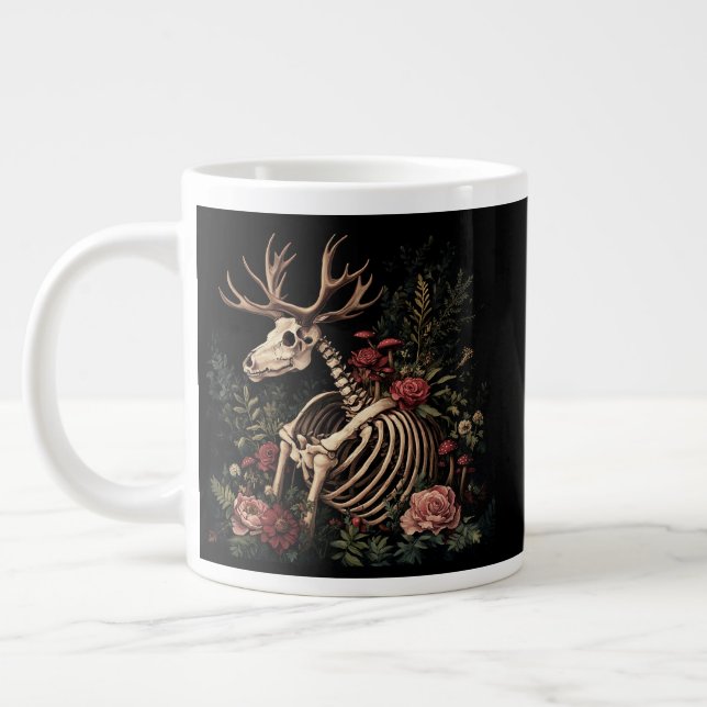 Caneca De Café Grande Esqueleto de veado floral gótico (Esquerda)