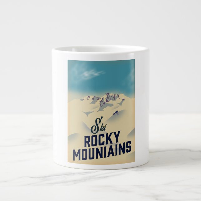 Caneca De Café Grande Esquiar Montanhas Rochosas EUA (Frente)