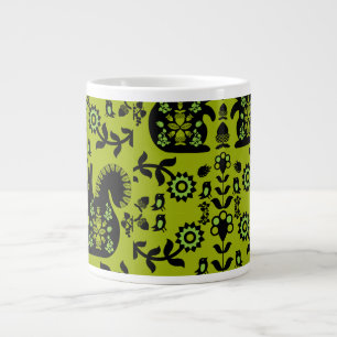 Caneca De Café Grande Esquilo Arte Foliar Nórdica Escandinava