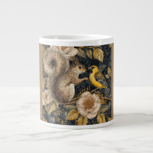Caneca De Café Grande Esquilo e Canário Amarelo com Padrão de Flores