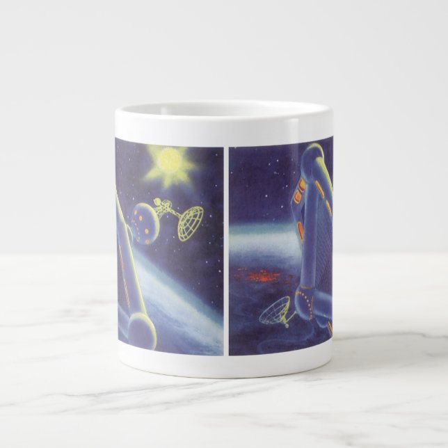 Caneca De Café Grande Estação Espacial Orbitando Ficção Científica Vinta (Frente)