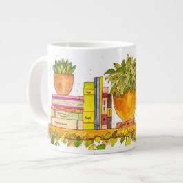 Caneca De Café Grande Estante de Favoritos de Aquarela Colorida