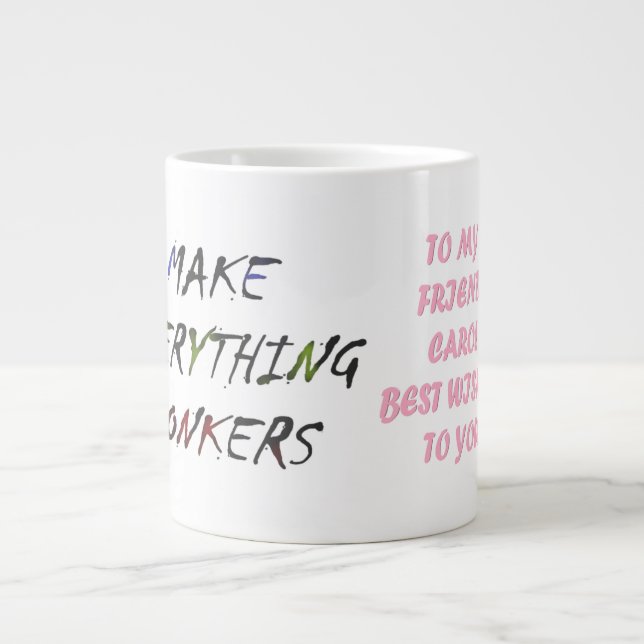 Caneca De Café Grande Estilo engraçado de script rosa feito para Carol (Frente)