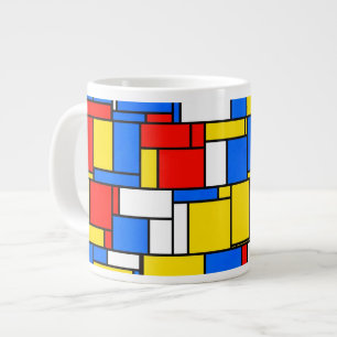 Caneca De Café Grande Estilo inspirado na Mondrian Padrão Amarelo azul 