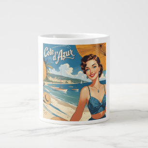 Caneca De Café Grande Estilo Vintage Cote D'Azur Beach Girl