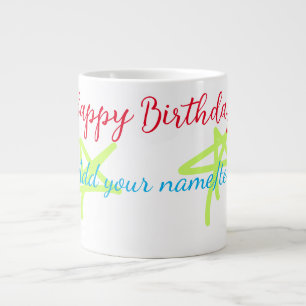 Caneca De Café Grande Estrelas coloridas feliz aniversário adicionar nom
