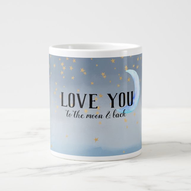 Caneca De Café Grande Estrelas Douradas Maçã Azul (Frente)