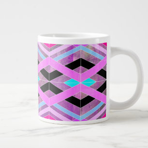 Caneca De Café Grande Estrias Geométricas de Pia Rosa Púrpura e Aqua