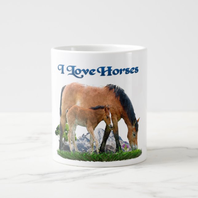Caneca De Café Grande Eu adoro cavalos (Frente)