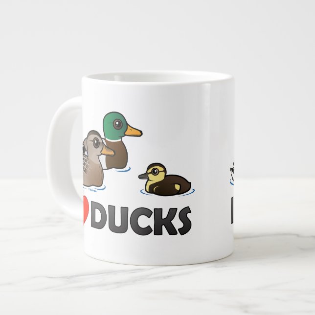 Caneca De Café Grande Eu Adoro Patos (Frente Esquerda)