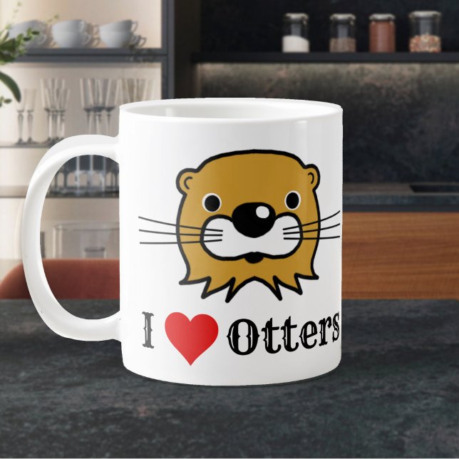 Caneca De Café Grande Eu Amo Lontras. Apreciação de Lontras (Large Mug with I Love Otters)