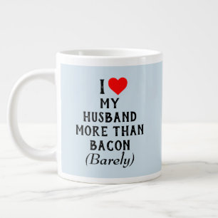 Caneca De Café Grande Eu Amo Meu Marido Mais Do Que Bacon Mug Blue (20oz