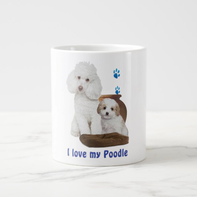 Caneca De Café Grande Eu amo meu poodle (Frente)