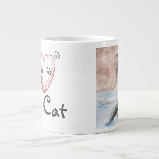 Caneca De Café Grande Eu amo o meu gato Jumbo Mug (Frente)