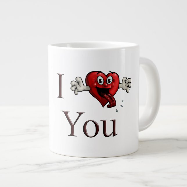 Caneca De Café Grande Eu Amo Você coração bobo (Frente Esquerda)
