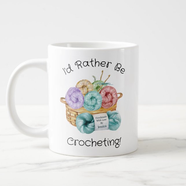 Caneca De Café Grande Eu Preferiria Estar Crochetando Personalizado (Esquerda)