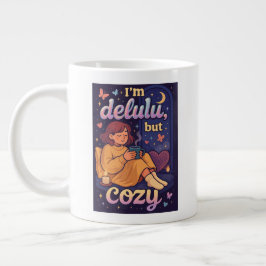 Caneca De Café Grande Eu sou delulu, mas aconchegante 2
