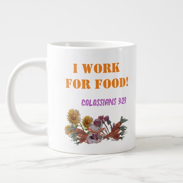 Caneca De Café Grande EU TRABALHO PARA A Escritura de COMIDA (Esquerda)