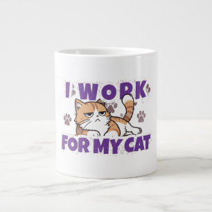Caneca De Café Grande Eu Trabalho para o Meu Gato – Presente Divertido p