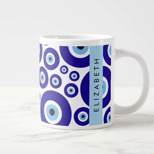 Caneca De Café Grande Evil Eye, Greek Eye, Turkish Eye, Mati, Your Name (Direita)