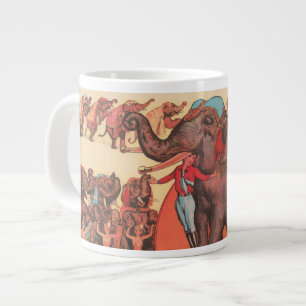 Caneca De Café Grande Executando Elefantes Com Mulheres E Formadores.