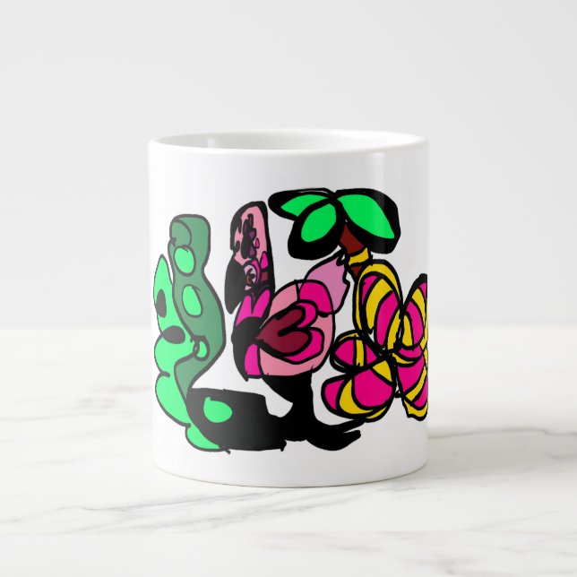 Caneca De Café Grande Exibir vibração de flamingo rosa (Frente)