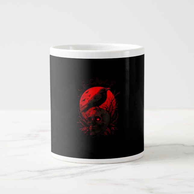 Caneca De Café Grande F-Caw-F Crow Funny Bird Red Moon Gothic (Frente)