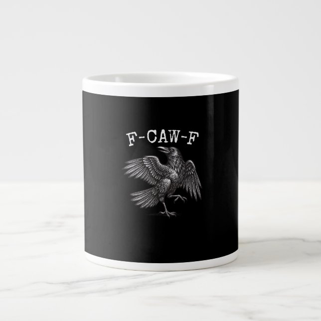 Caneca De Café Grande F-Caw-F Crow Pun Funny Bird Cawing Grunge (Frente)