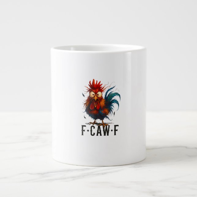 Caneca De Café Grande F-Caw-F Frango Galo Meme Engraçado (Frente)
