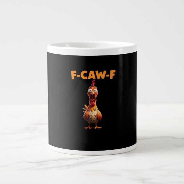 Caneca De Café Grande F-Caw-F Galinha Engraçada Dizendo Frase Meme Galo  (Frente)