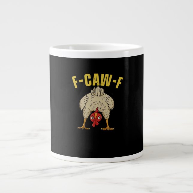 Caneca De Café Grande F-Caw-F-Gráfico de Arte Essencial de Frango (Frente)