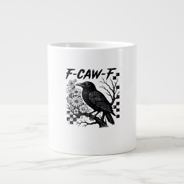 Caneca De Café Grande F-Caw-F Pássaro de Halloween (Frente)