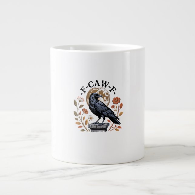 Caneca De Café Grande F-Caw-F Raven Moon Gothic Halloween Crow Bird Love (Frente)