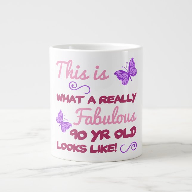 Caneca De Café Grande Fabuloso 90 Birthday (Frente)