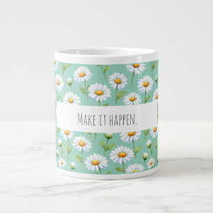 Caneca De Café Grande Faça acontecer - margaridas aquarela