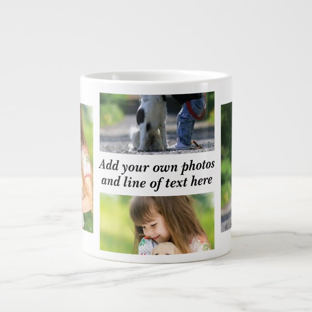 Caneca De Café Grande Faça sua própria colagem de fotos e texto (Frente)