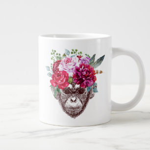 Caneca De Café Grande Face do Macaco Flor