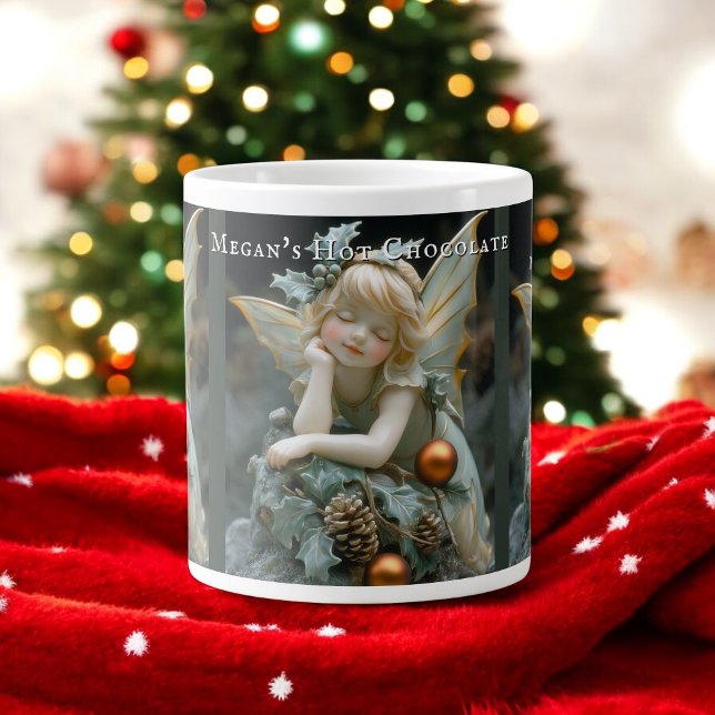 Caneca De Café Grande Fada de Natal Adormecida Azevinho Pinhas (Criador carregado)