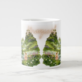 Caneca De Café Grande Fadas Mágicas & Colinas Verdes Fantasia em Aquarel