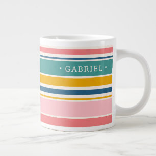 Caneca De Café Grande Faixa de cores com o ambiente de praia   Adicione 