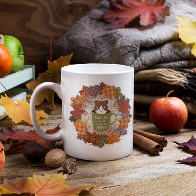 Caneca De Café Grande Fall Break Cat (A Fall Break Cat Large Coffee Mug on the Fall Table.)