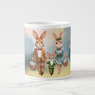 Caneca De Café Grande Família do Coelho da Páscoa Caçando Ovos - Aquarel