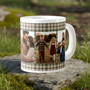 Caneca De Café Grande Família Xadrez Rústico Foto Verde 5 Imagem Vertica