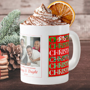 Caneca De Café Grande Familiar Foto de Natal Branco em Estilo Retrô