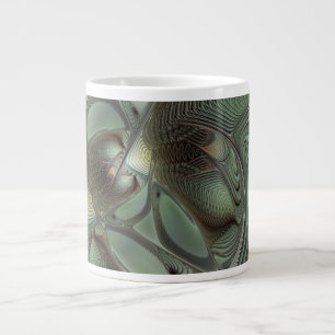 Caneca De Café Grande Fantasia de Arte Fractal da Cinza Olive Sage