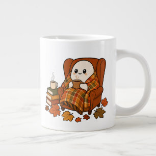 Caneca De Café Grande Fantasma Aconchegante de Outono com Café Leitura
