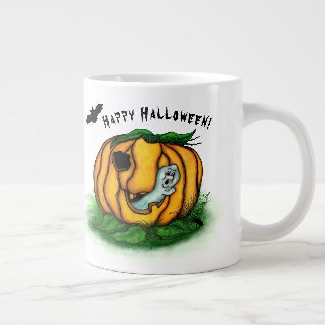 Caneca De Café Grande Fantasma do Halloween, Bat, Ghost e Spider (Direita)